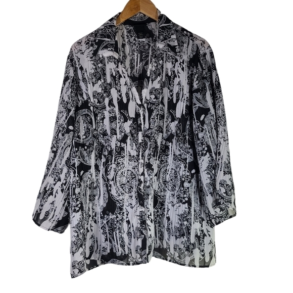Lane Bryant Sz 22/24 Black White Pleated Accordion Stretch Chiffon‎ Blouse Top - Picture 1 of 3